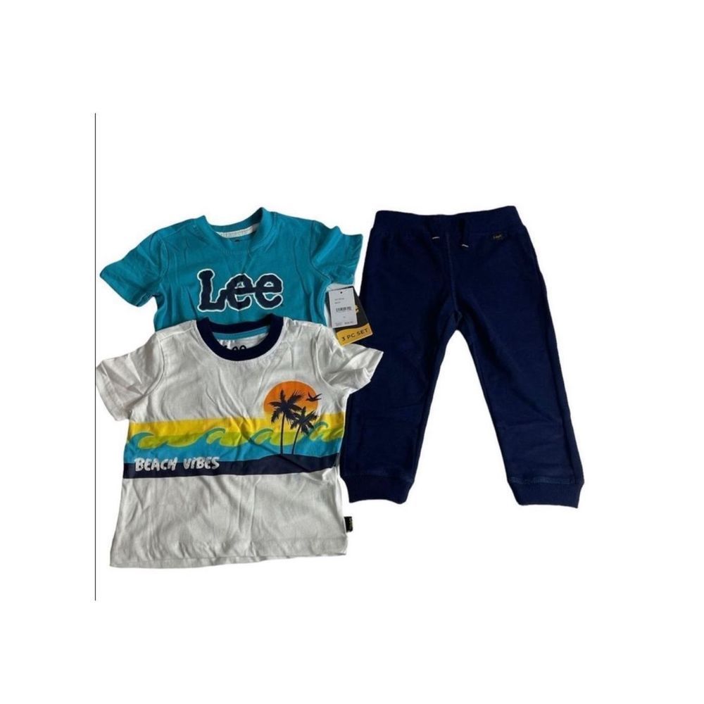 Lee toddler boys 3‎ pieces outfit set jogger pants and 2 short sleeve t-shirt 4T